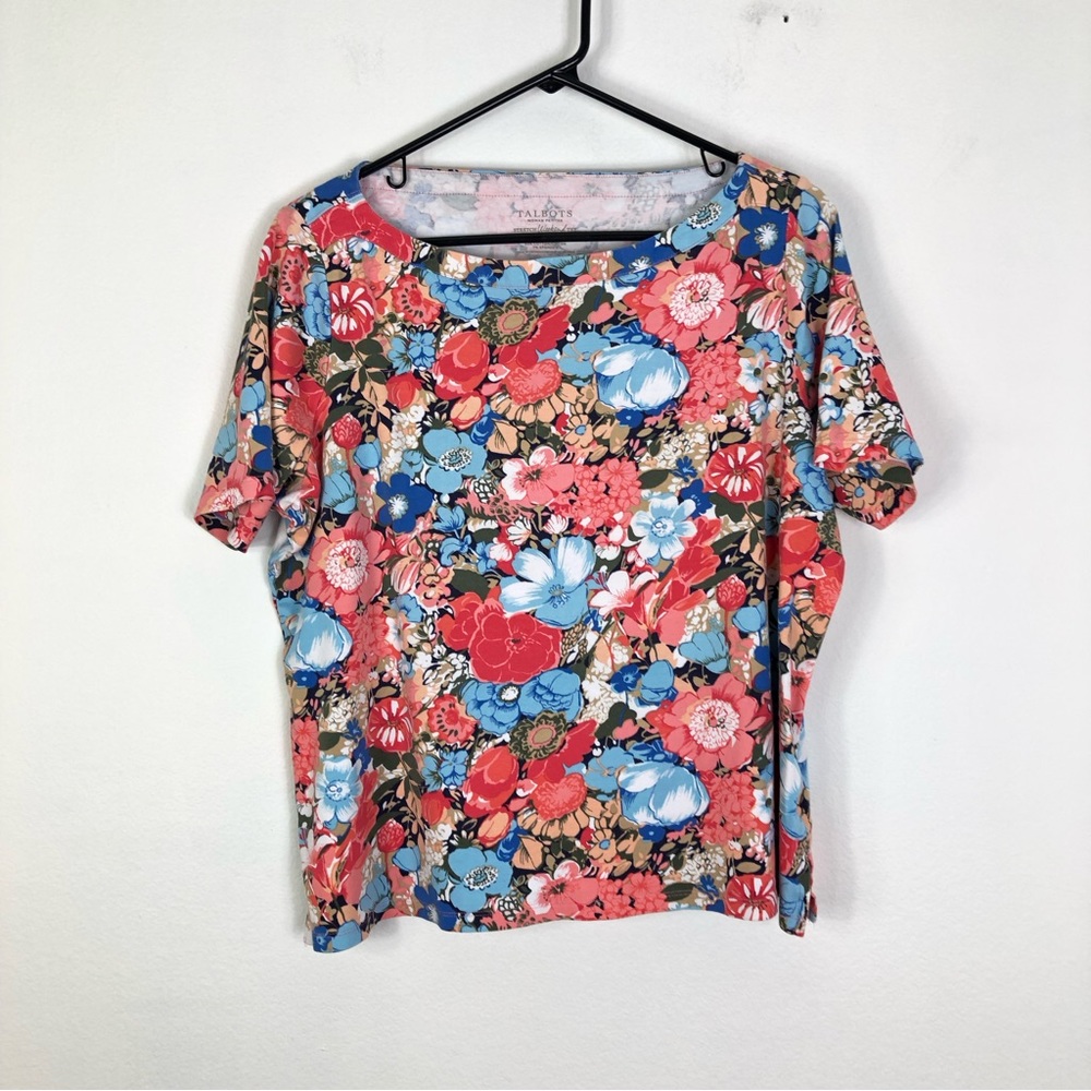 Talbots Floral Short Sleeve Tee - Red, Blue, Pink